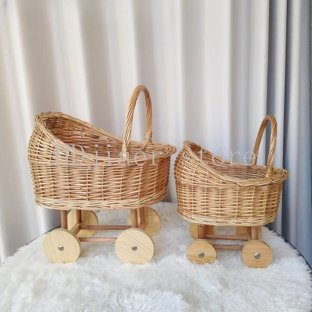 

Multifunctional Willow Weave Trolley (Baby Basket Shape) - Pet Bed, Storage, Postpartum Basket | Photo Prop & 1st Birthday Gift