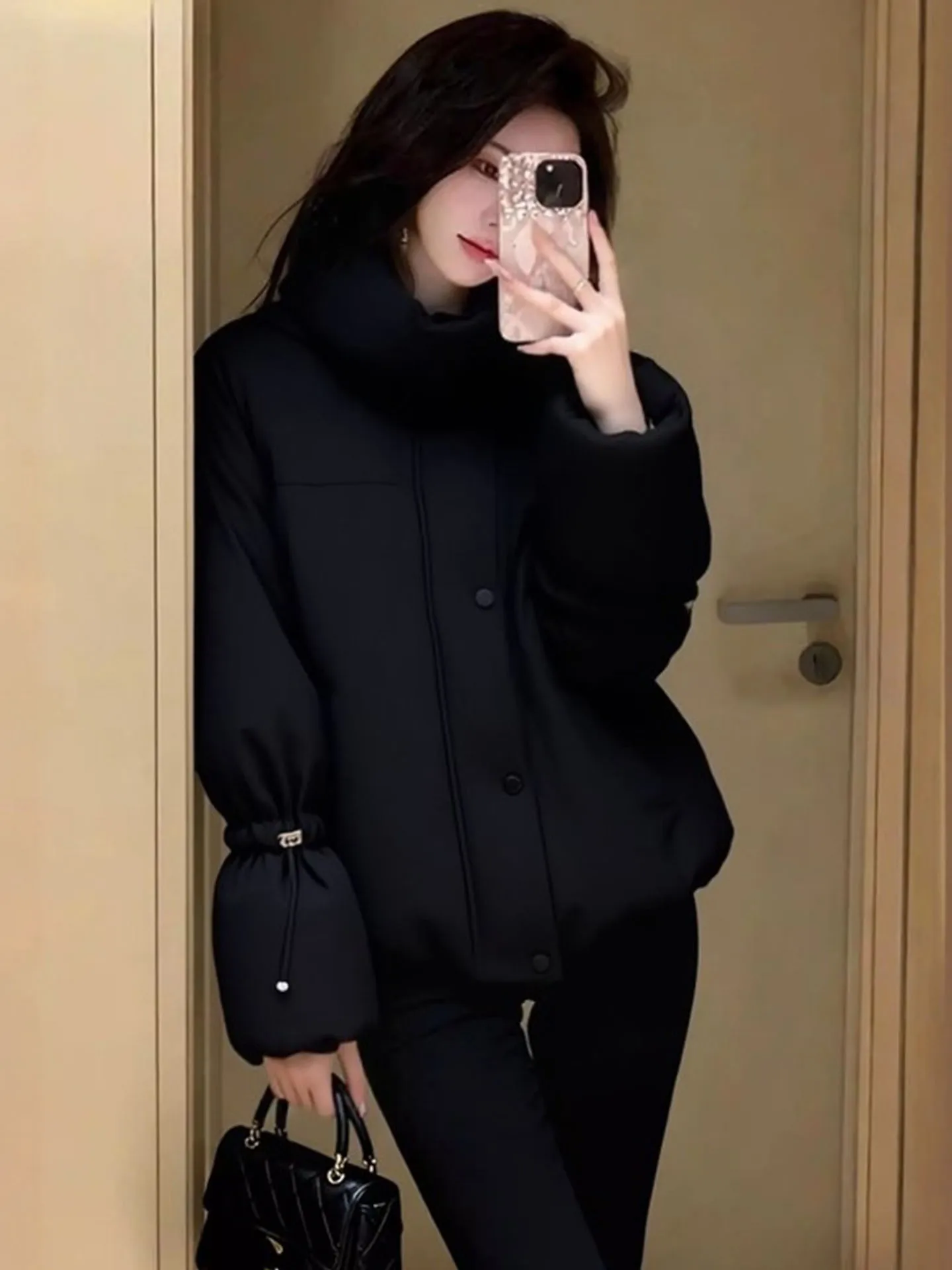 

Sli ort Bla Hooded Women's down Jaet Winter 2025 New Faion High-End Feeling Quilted Coat Thi Outerwear