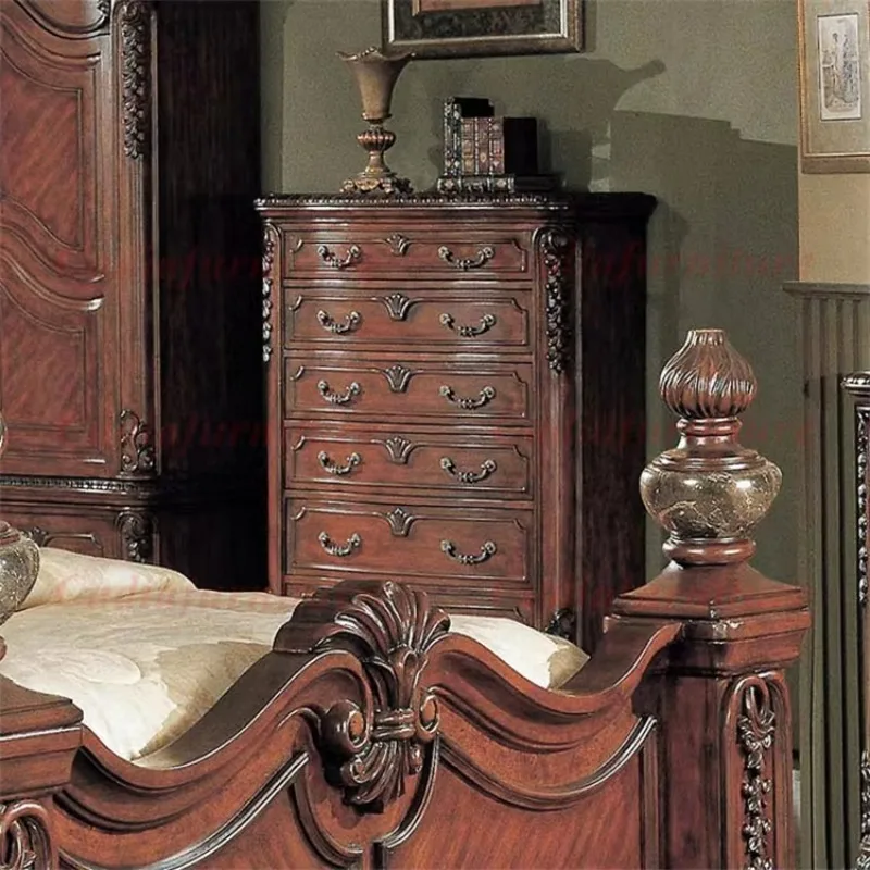 Wood Furniture Bed Royal Bedroom Furniture Set French Hand Carved Wooden European Antique Design Solid Home Furniture