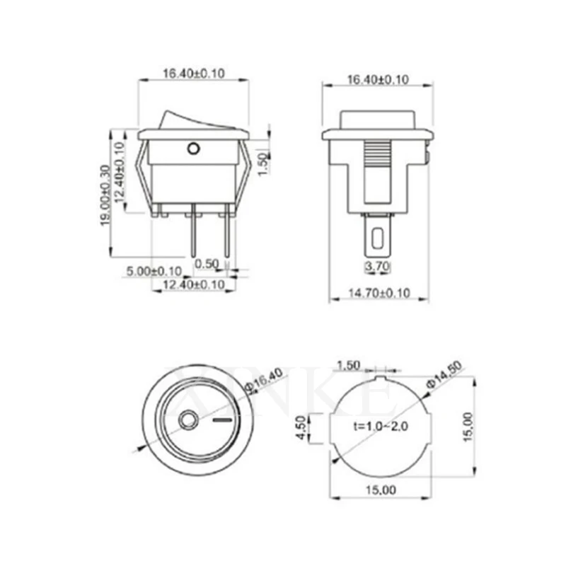 10 Stück Snap-In-Schalter ein aus 2 Pin Round Snap Rocker Boot Schalter AC für Auto Auto Boot Haushalts geräte weiß