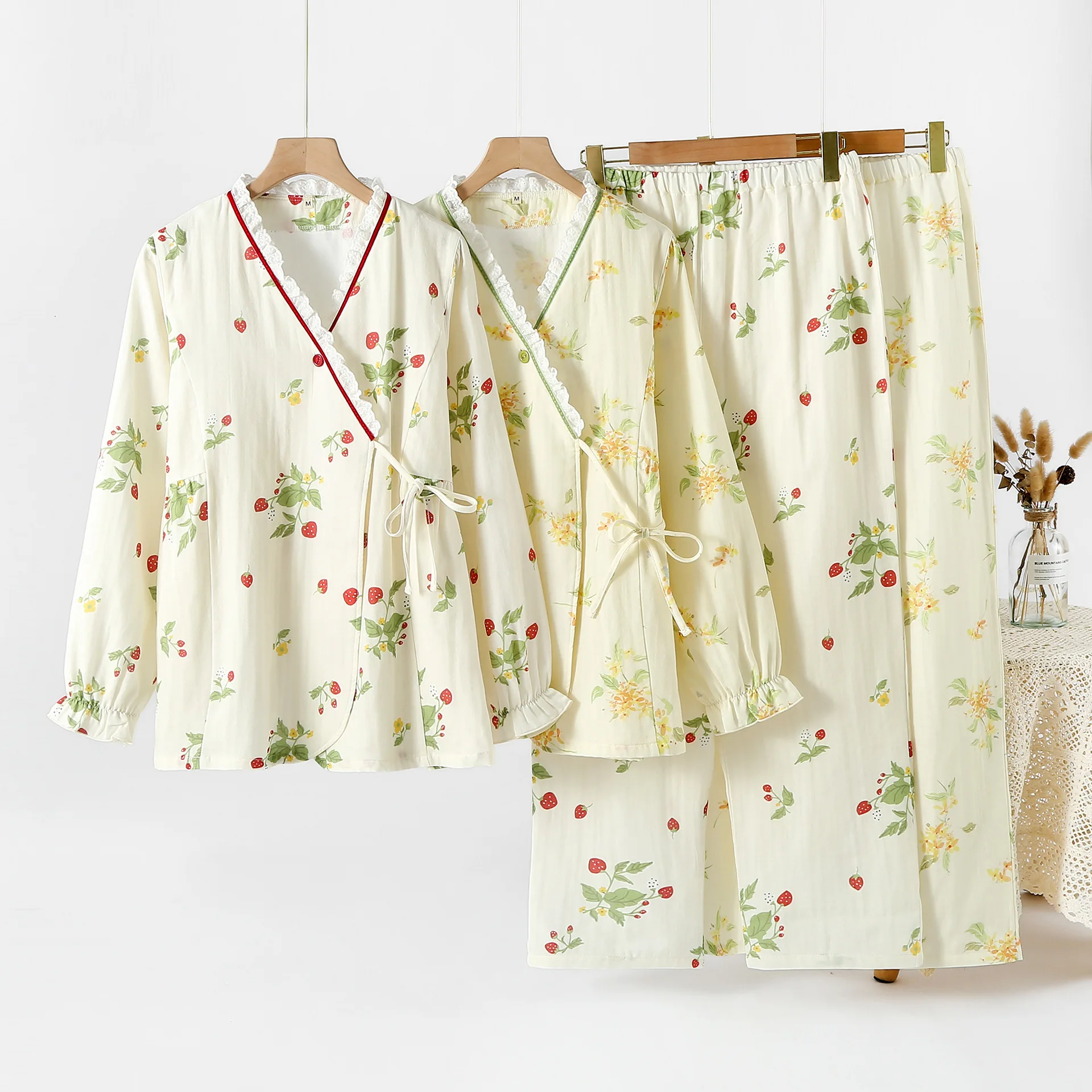 

Pure Cotton Home Clothes For Pregnant Women Pregnant Pajama Autumn Long Sleeve Floral Feeding Nightie Lactation Clothing