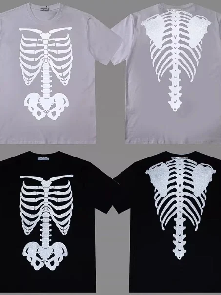 

Gothic k Sle Skeleton Frame Reflective ort Sve T-irt ex Loose Oversize Breathable Casual Cotton Tee