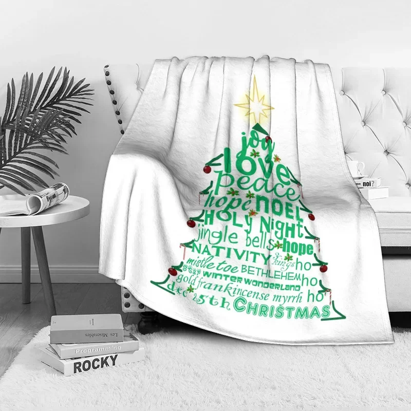 Festive Words Christmas Tree Fleece Blanket,Soft Plush Throw with Holiday Vocabulary for Cozy Winter Decor,Joy Love Peace Design