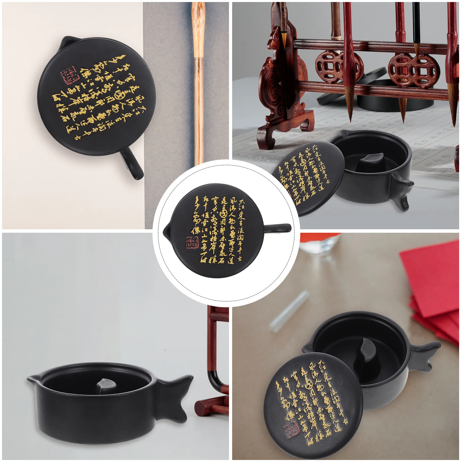 

Chinese Inkstone with Cover Ceramic Ink Grinding Stone Practical Calligraphy Painting Tool Writing Inkstone