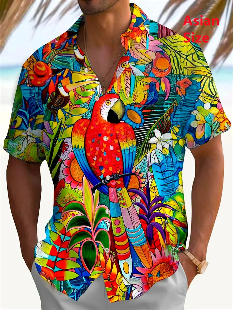 Cool Parrot 3d Print Hawaiian Shirt Men Women Fashion Turn Down Beach Shirts Hawaii Blouse Vocation Turn Down Collar Camisa Tees