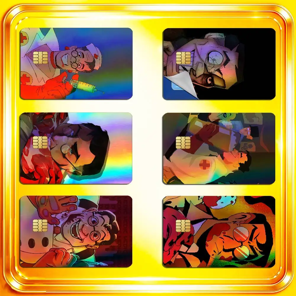 For Team Fortress 2 TF2 Medic Credit Bank Sticker ID Access Card Cover Skin Rainbow Color Laser Stickers Film