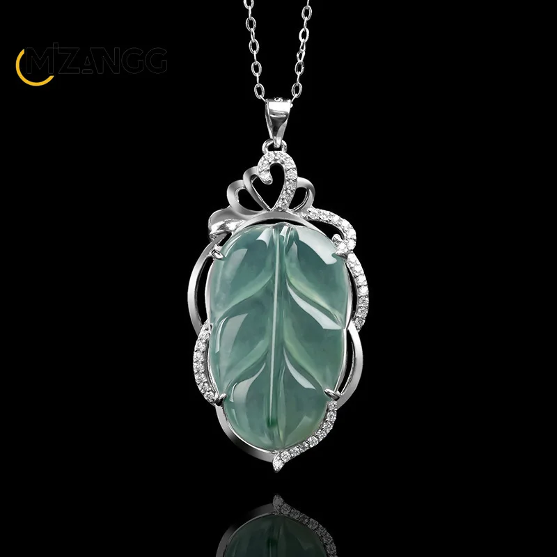 

Natural A-grade Jadeite Blue Water Leaf Pendant Exquisite and Luxurious Ice-type Jade Necklace The Best Holiday Gift for Ladies