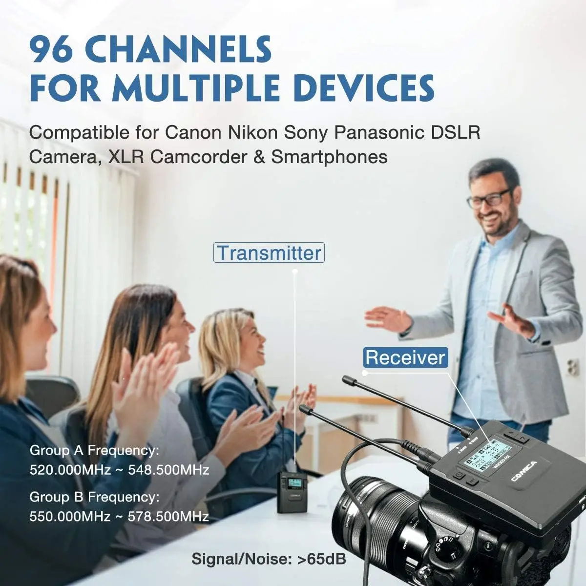 نظام ميكروفون لاسلكي، CVM-WM300(C) 96 قناة UHF 1 جهاز إرسال و1 ميكروفون استقبال لطية صدر السترة لـ Vlog YouTube Lav Mic لـ DSLR #4