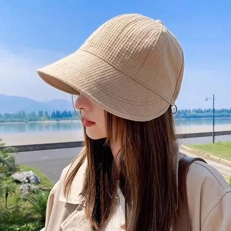 Korean style Bonnet Women's Solid Color Bucket Hat Sunscreen Outdoor Sports Casual Bucket Hat Adjustable Beach Fisherman Hat