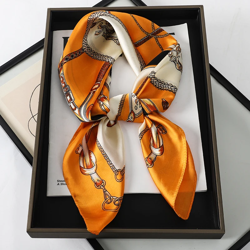 2024 Luxury Brand Silk Square Plaid Scarf Women Satin Neck Hair Tie Band Soft work neckerchife New Hijab Head Female Foulard