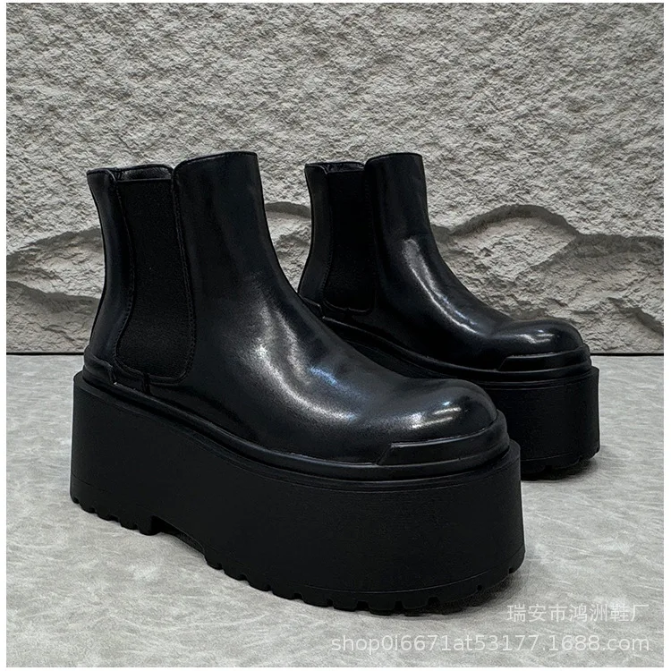 2025 Men's Short Height Increasing Ultra Thick Sole Chelsea Slip-On Platform Lightweight Thick Sole Height Increasing Boots
