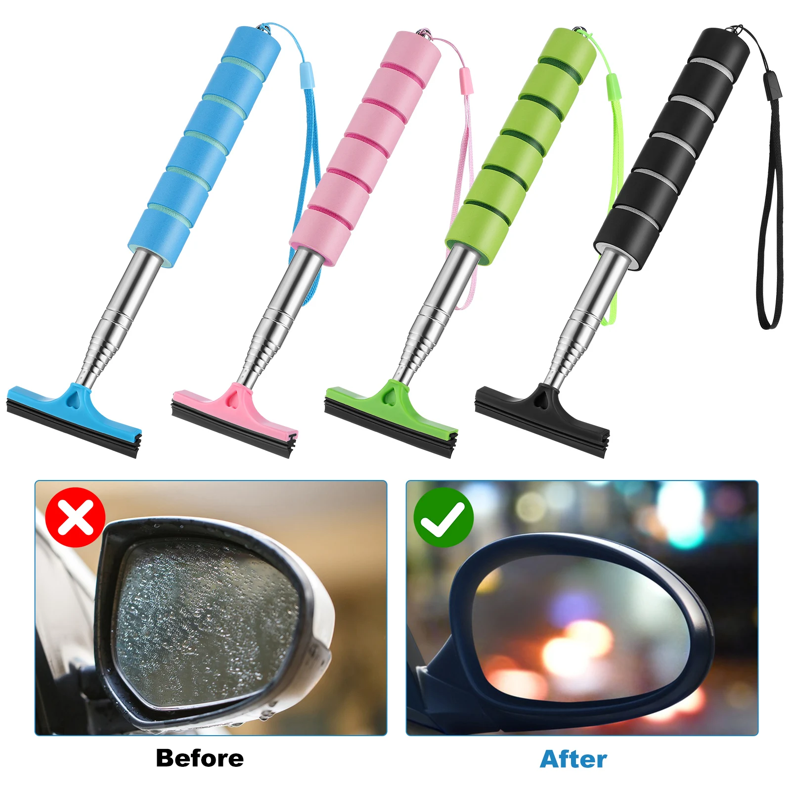 

4pcs Telescopic Car Squeegee Adjustable Water Wiper Mini Squeegee For Side Mirror Windshield Window Cleaner Tool
