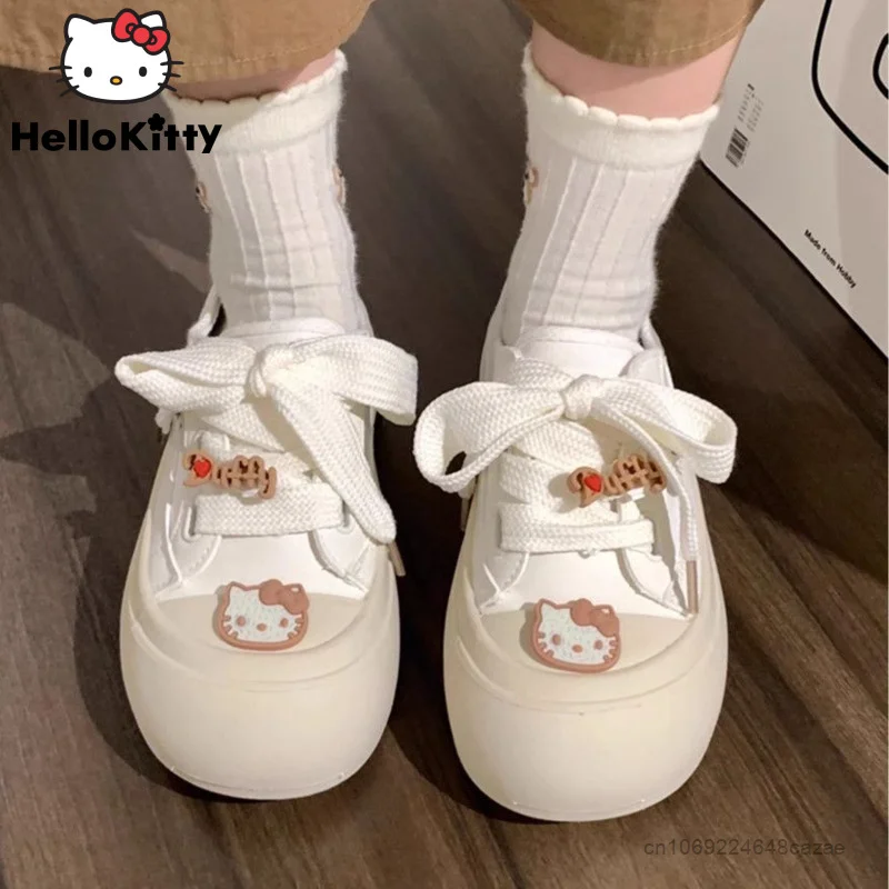 Sanrio Hello Kitty New Low Top White Shoes Y2k Student Korean Fashion Round Head Shoe Women Cute Cartoon Accessories Sneakers