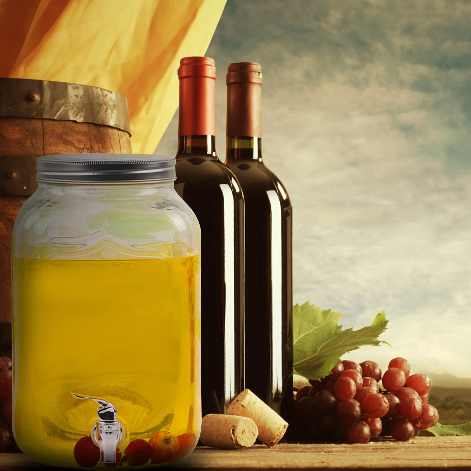 

1Pcs Glass Drink Barrel 5L Large Capacity Beverage Storage Container Transparent Juice Can Faucet Lead-Free for Wine