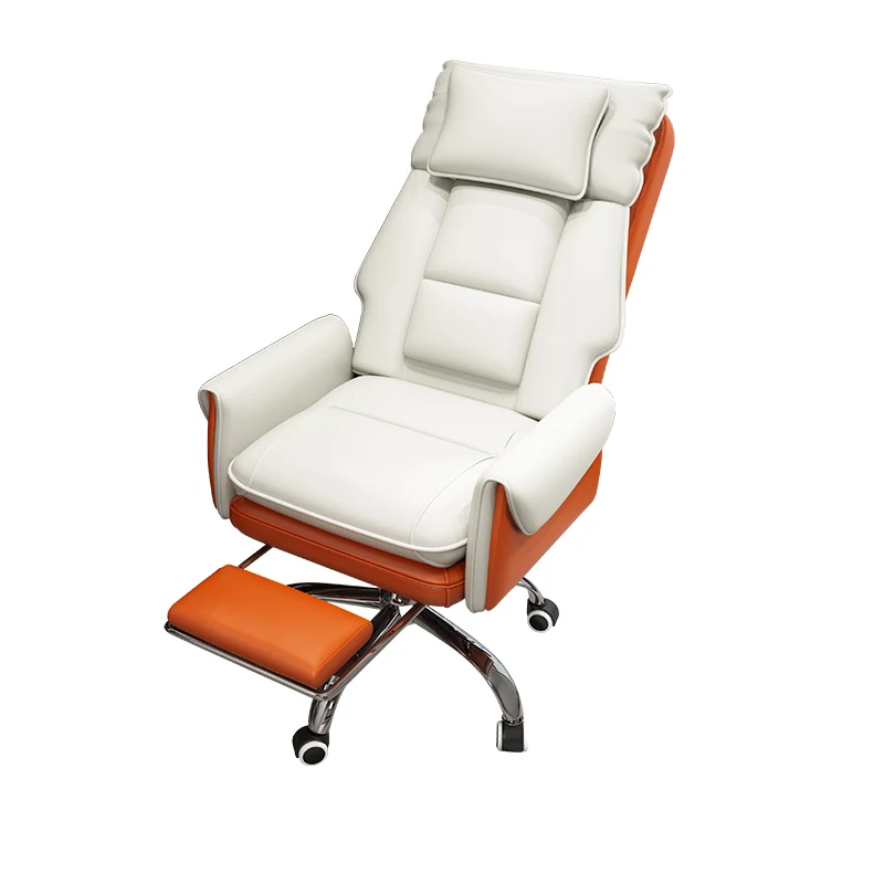 Modern Orange White Office Chair Fashion Design Office Chair Lumbar Support With Footrest Swivel Caster Wheels Sillas Furniture