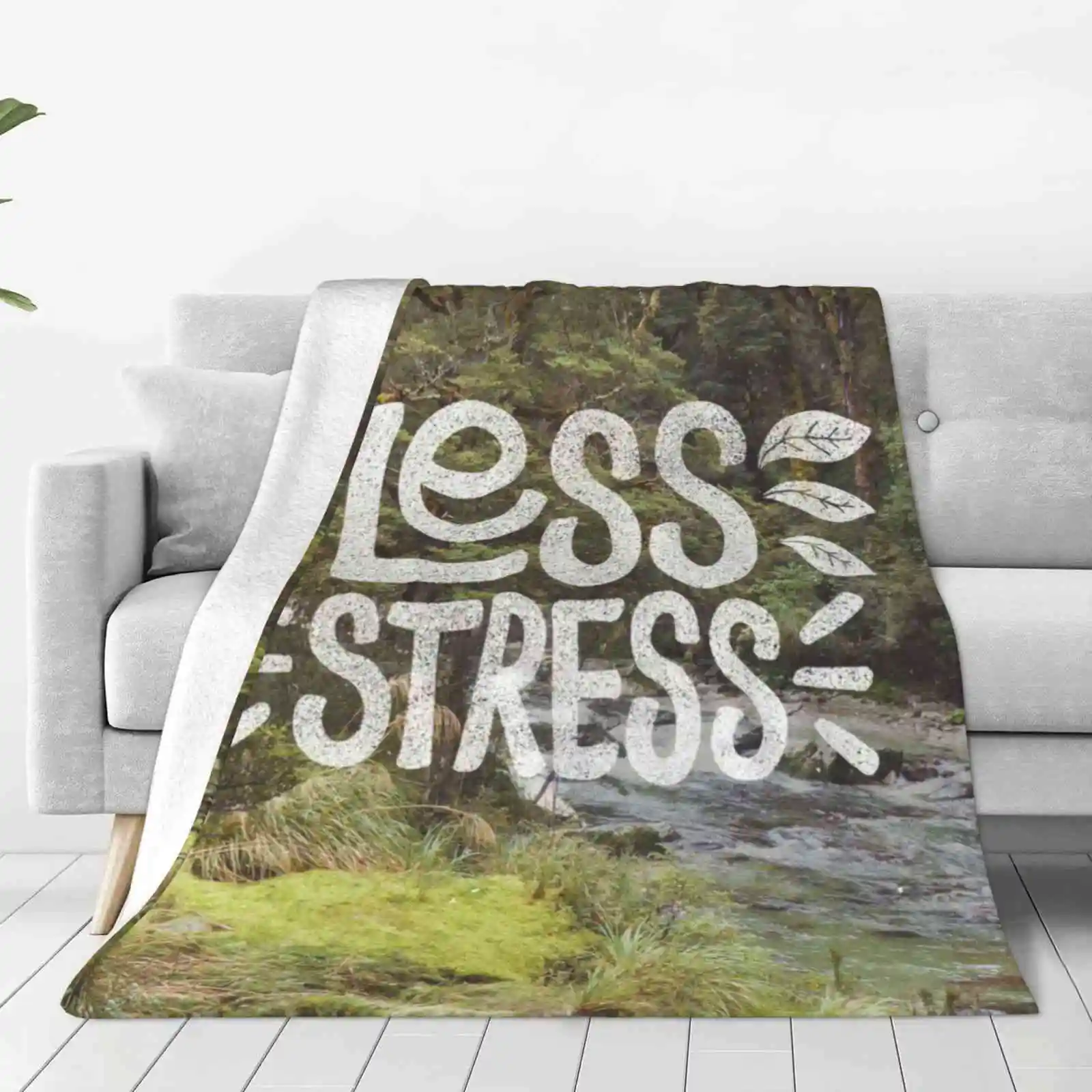 Less Stress Best Selling Room Household Flannel Blanket The Cabin Adventure Landscape Lettering Relax Let Go Get Away Less