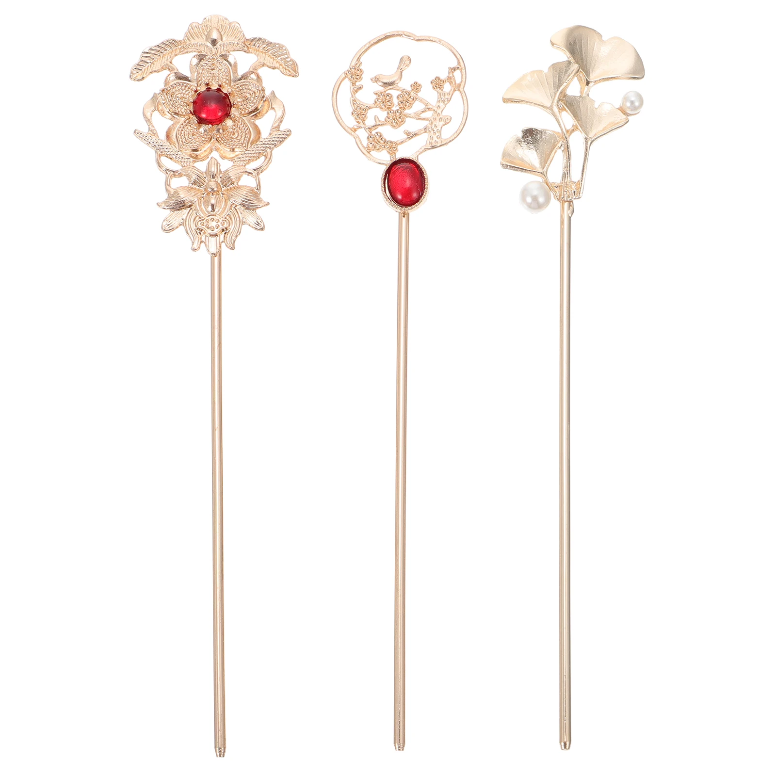 

3 Pcs Alloy Hairpin Stick Vintage Ancient Golden Girls Accessory Bride Retro Hair Fork Hair Accessories Stylish Long
