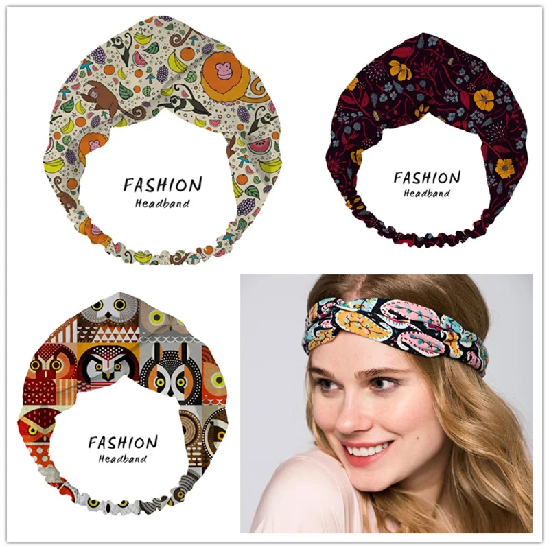 Fashion Women Bohemian Hair Bands Orangutan Print Headbands Retro Turban Bandage Bandanas HairBands Hair Accessories Headwrap