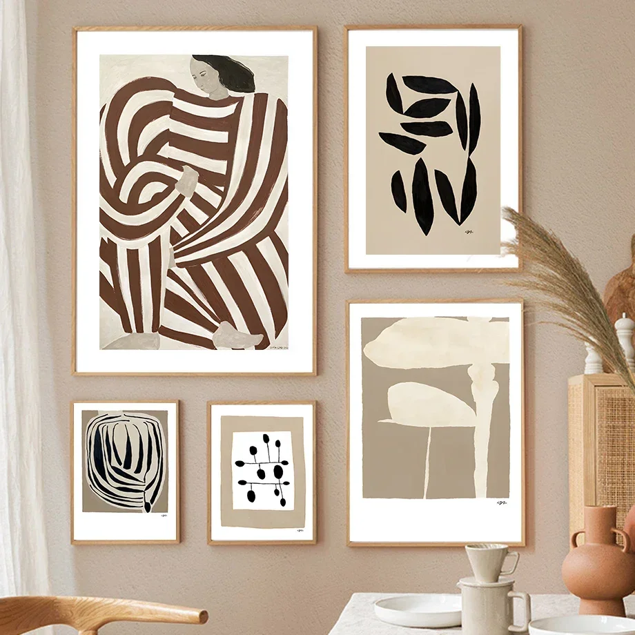 Abstract Geometric Woman Line Wall Art Print, Beige Poster, Canvas Painting, Modern Picture for Living Room Decor, Nordic Gifts