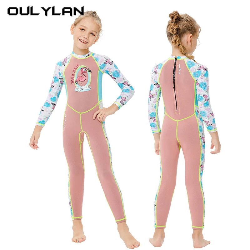 

Girls Neoprene Scuba Dive Swimwear Youth Kids Wetsuit Long Sleeve Front Zip Surfing Suit 2 MM One Piece Diving Snorkeling Suit