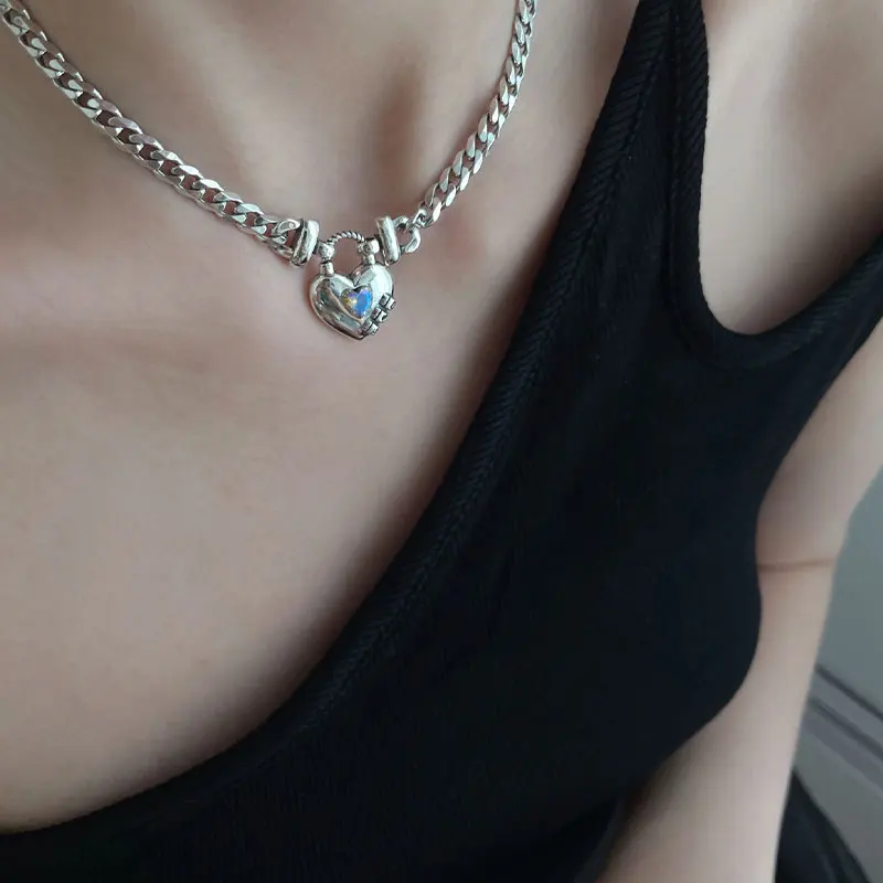 Sweet Zirconia Heart Sweater Necklace New Fashion Thick Chain Retro Jewelry For Women Lady Girl Gift Party бижутерия image 4