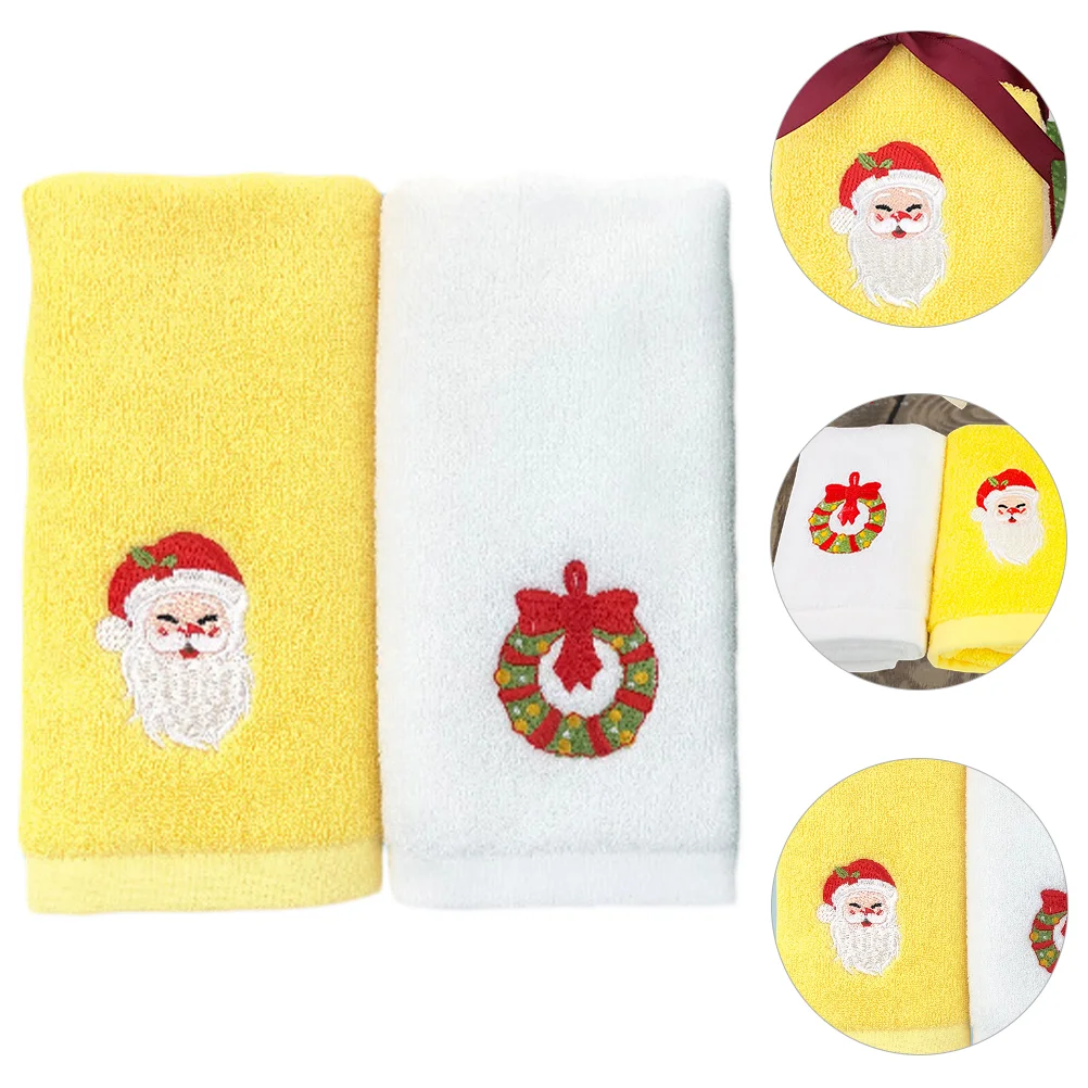 

2 Pcs Christmas Towel Xmas Elements Cotton Hand Gifts Face Cleaning Cloth Facial