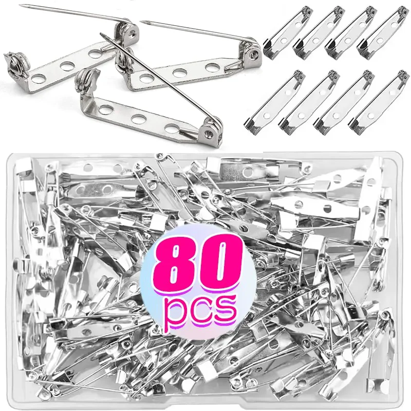 40/80PCS Brooch Clasp Pin Backs Safety Clasp Bar Pins Metal Pin Back Name Tag Pin Clips Jewelry Pins for Badge Wedding Corsage