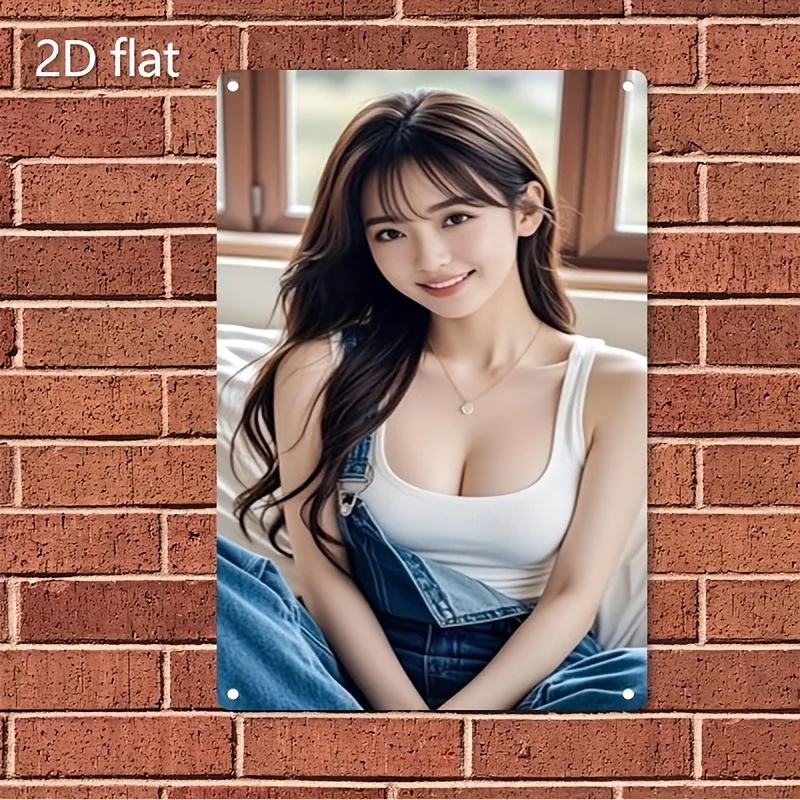2D Metal Sign Korean Woman Portrait Cute Iron Wall Art Poster Home Decor Christmas Gift 66cm