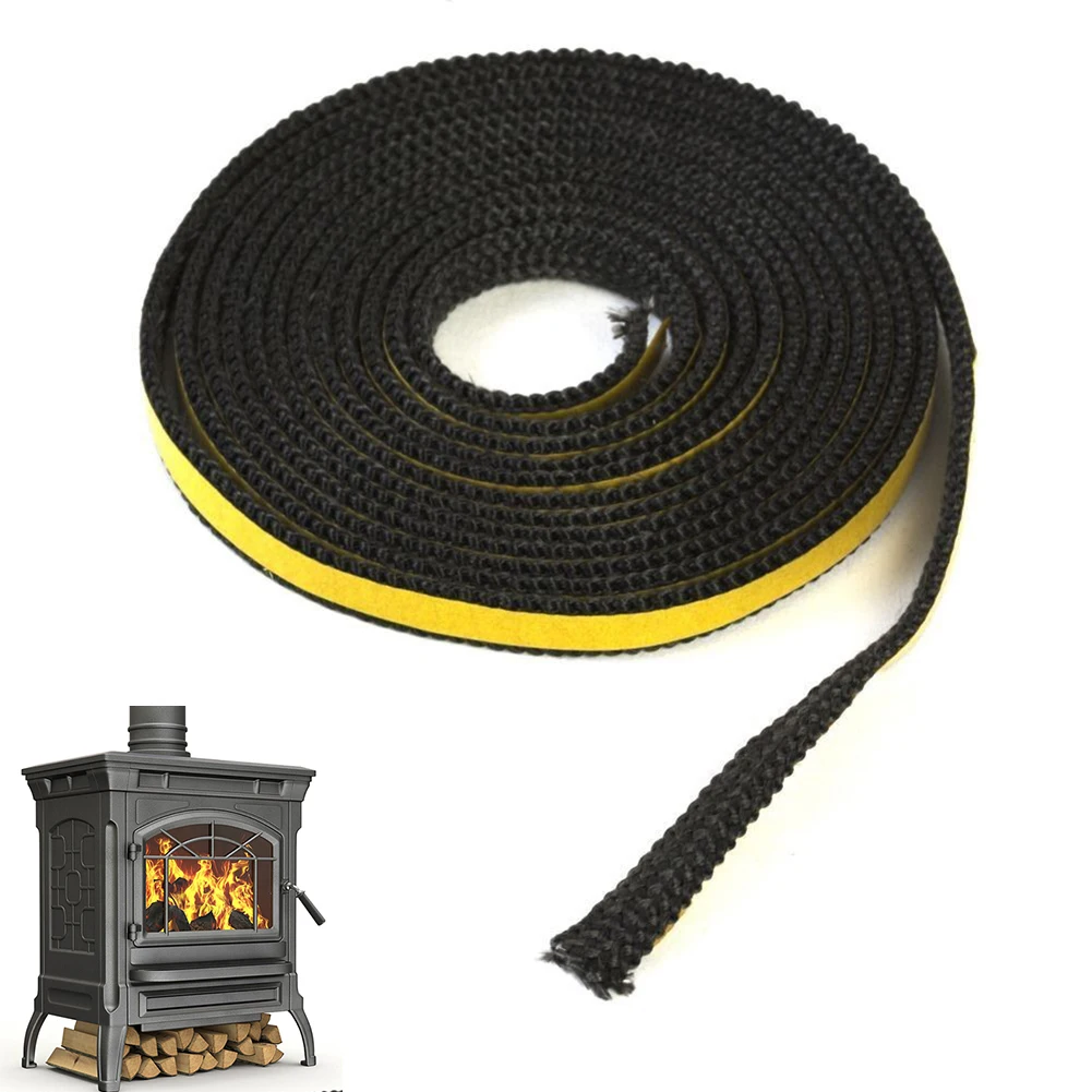 

4M Fireplace Gasket Black Flat Stove Rope Self Adhesive Fiberglass Seal Stove Fire Rope Glass Chimney Door Stove Tuyere Rope