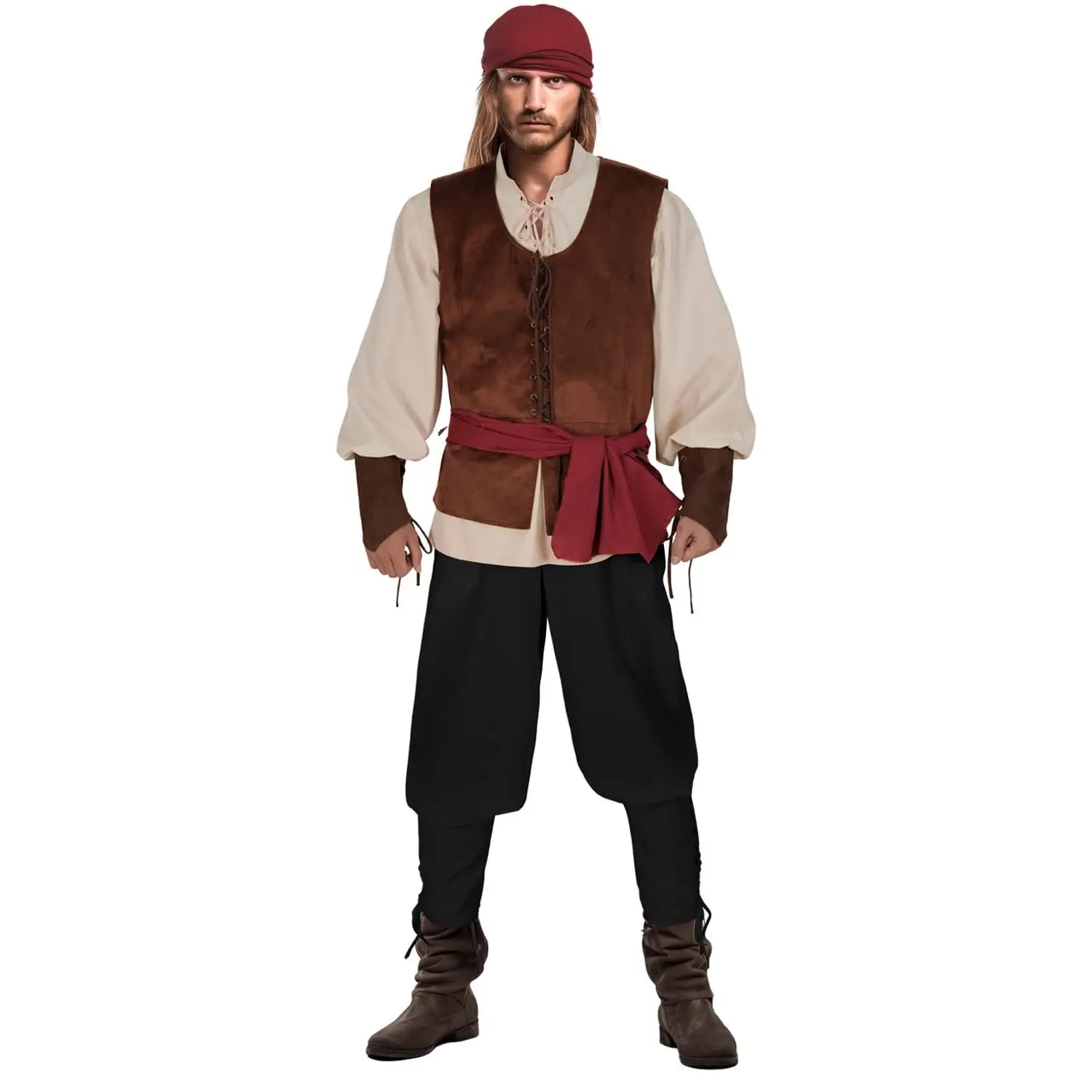 

5 Piece Set Halloween Men's Renaissance Costume Medieval Vintage Viking Knight Shirt Ankle Strap Pants Viking Belt Accessories