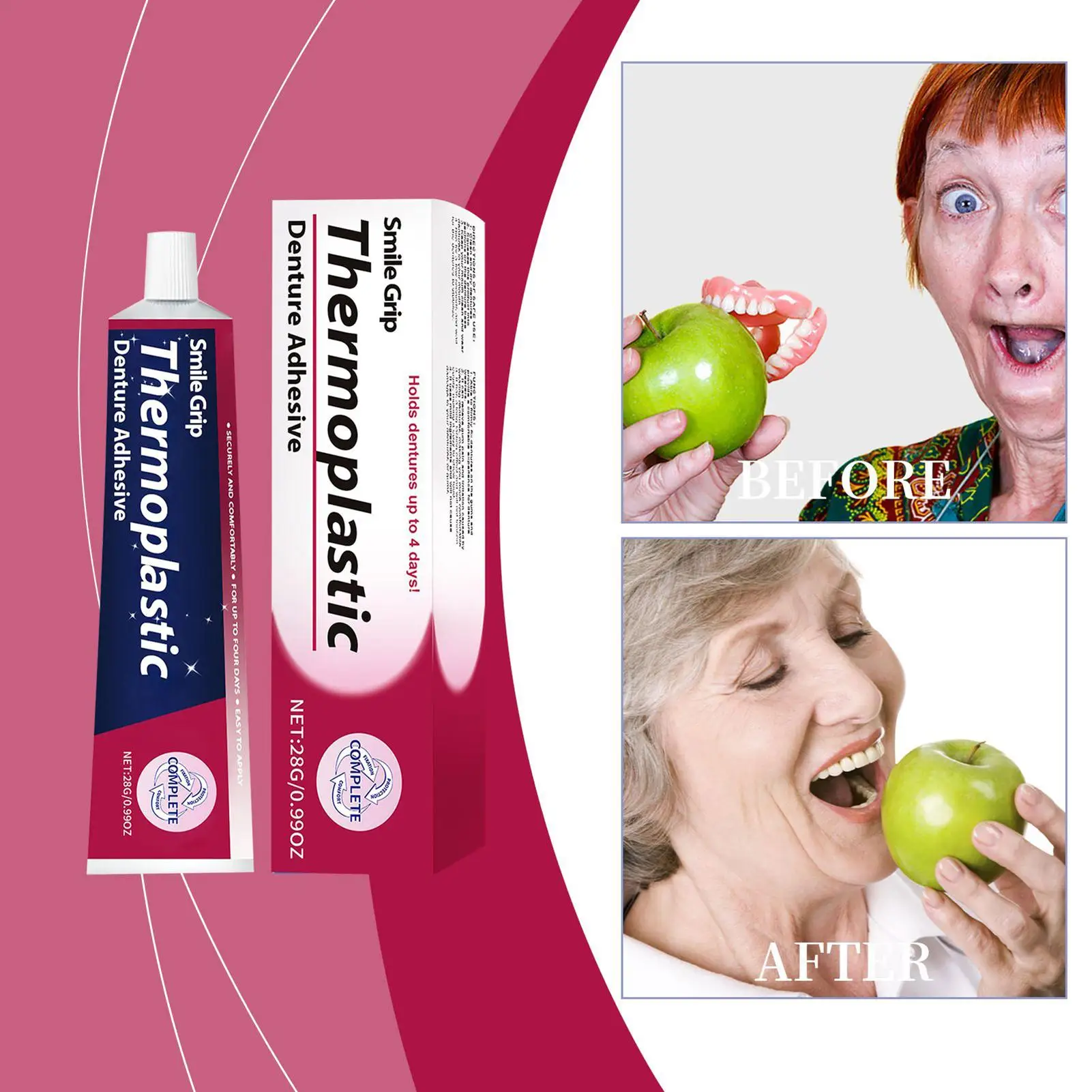 New Thermoplastic Denture Adhesive 28g Denture Grip Adhesive Long-Lasting Soft Reliner Tooth Glue Fixing Denture Adhesive Care
