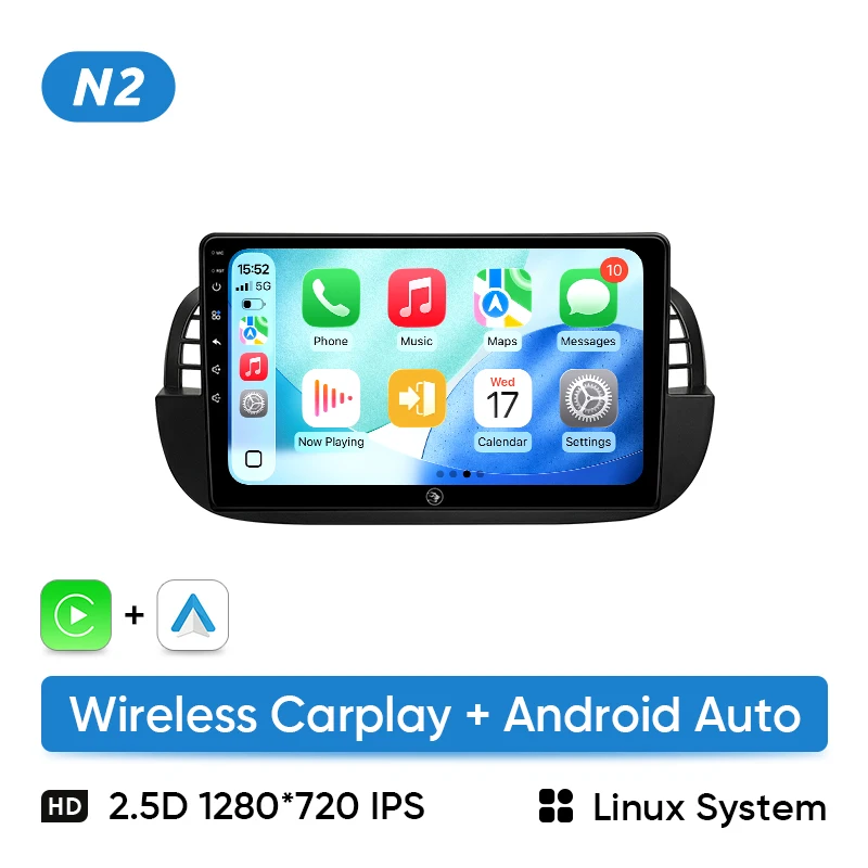 Ainavi 9'' Android 13 autoradio voor Fiat 500 met GPS-navigatie, stuurbediening, multimedia, Carplay en Auto BT