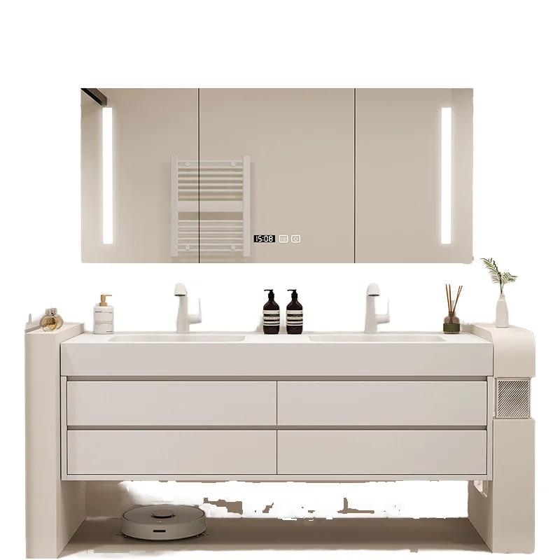 xx-Luxury 60-Inch Waterproof Ceramic Basin Bathroom Vanity with Smart Mirror and Copper Drainer Wall-Mounted Modern Design&