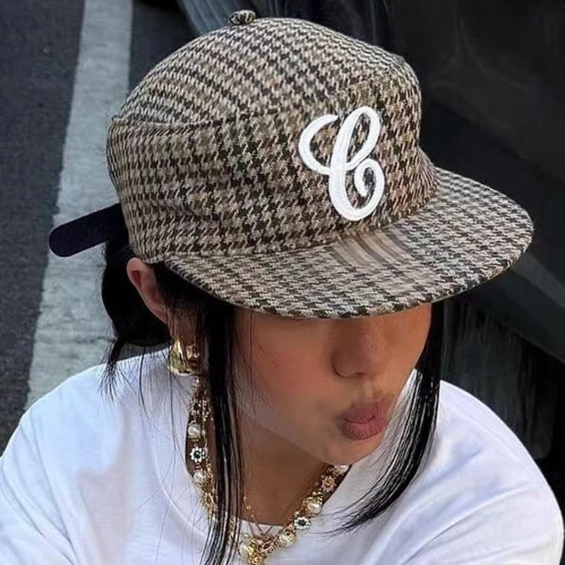 Spicy Girl Retro Flat-top Leopard Print Plaid Baseball Cap Women's