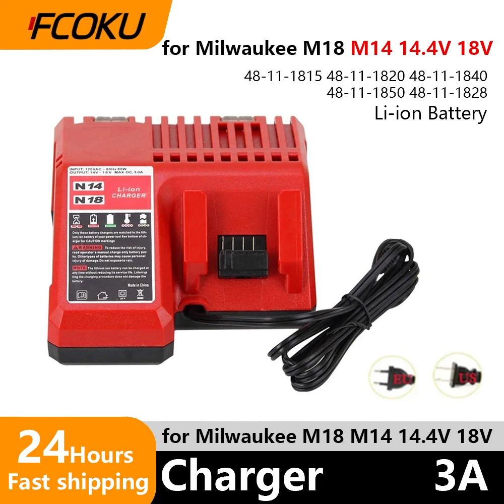 

N18 N14 Charger for Milwaukee M18 M14 Battery M18B 48-11-1850 4932430063 M18BX M18 M14 Input 110- 220V Li-Ion Battery Chargers