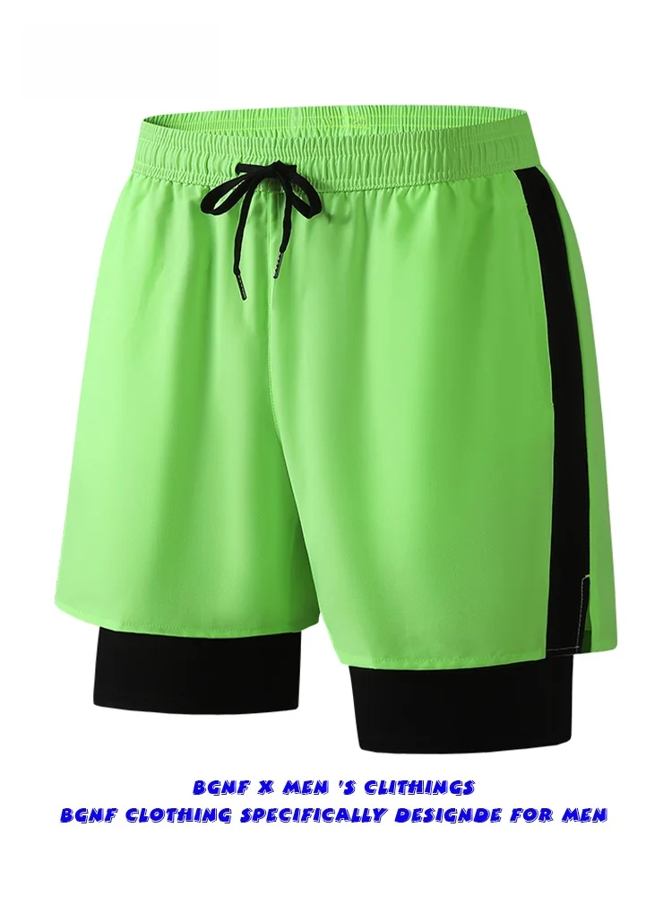 

Флуоресцентные зеленые шорты из ледяного шелка, быстросохнущие, тонкие, длиной три дюйма, для бега, мужские, для фитнеса, спортивные, из бионического полиэфирного волокна