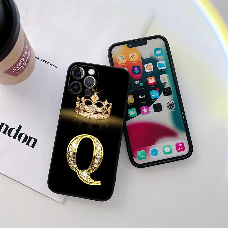 Initial Letter Q T R V X Y W P Phone Case for iPhone 11 15 Pro Max Case Coque 14 Plus 13 Pro 12 11 X XS XR 7 8 SE TPU Soft Cover