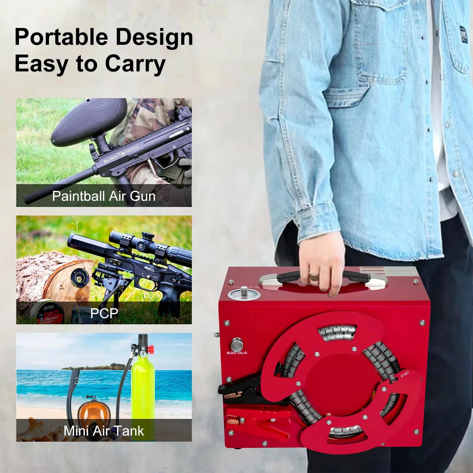 Stable Performance 12V 110V 220V DC Power 4500psi Automatic Stop Paintball Game Scuba Diving PCP Air Compressor