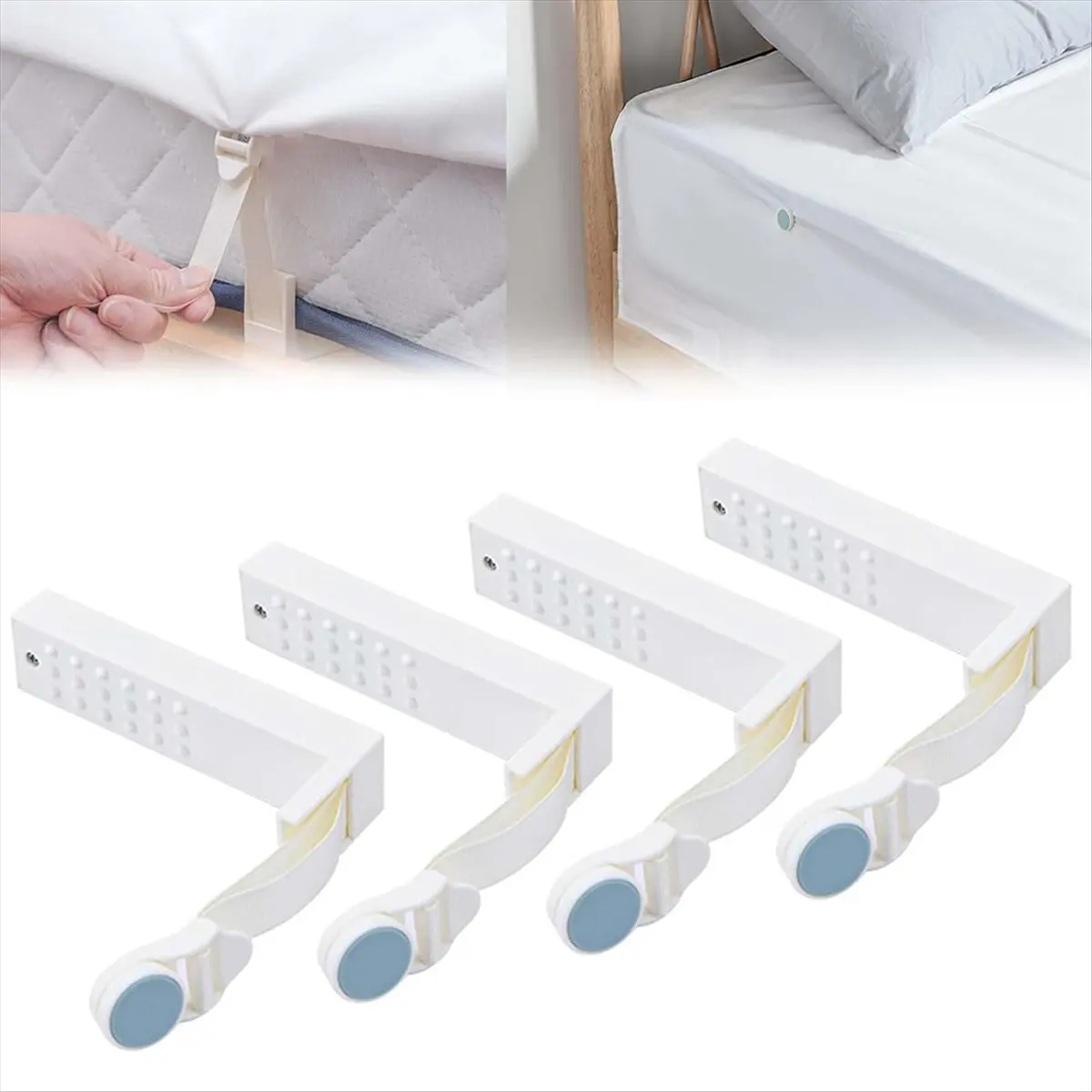 N14R Top Sheet Locks, Sheet Corner Locks to Keep Sheets Tight, Sheet Organizer Mattress Sheet Holder Straps Blue
