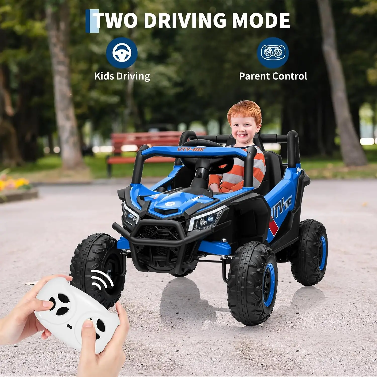12V UTV Buggy Elektro-Aufsitzwagen für Kinder, 1-Sitzer-Aufsitzspielzeug mit elterner Fernbedienung, LED-Leuchten, Kinderauto für Jungen und Mädchen