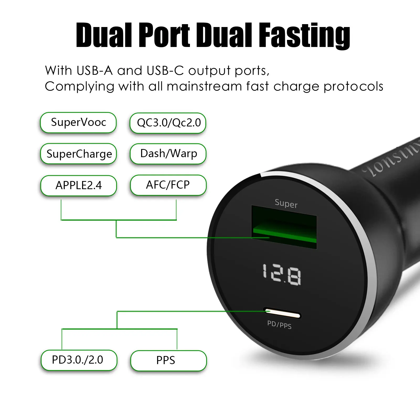SuperCharge car charger for Honor Magic 5/4/90/70/X8a, 66W cigarette lighter adaptor for HuaWei P50/P40/Nova10/9/Mate50/30 plug