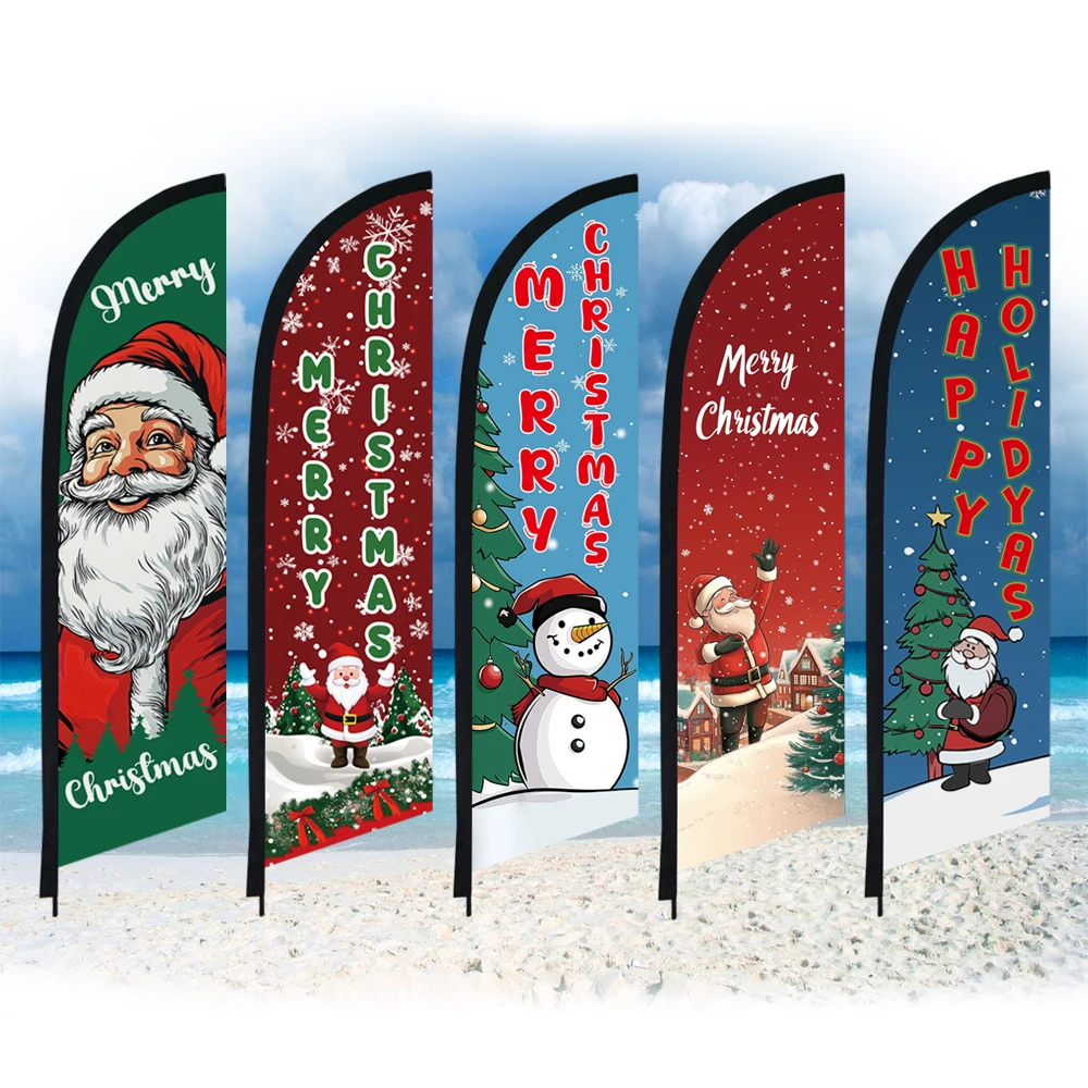 Merry Christmas Elk Santa Garden Feather Flag Only Swooper Without Pole Beach Flag Custom Winter Holiday Yard House Decoration