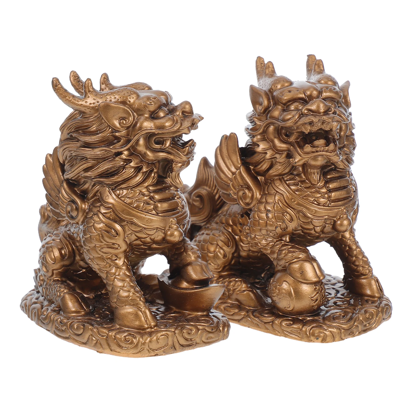 

1 Pair Resin Kylin Feng Shui Guardian Wealth Statue Chinese Prosperity Sculpture For Home Office Decor Desktop Entrance Ornament