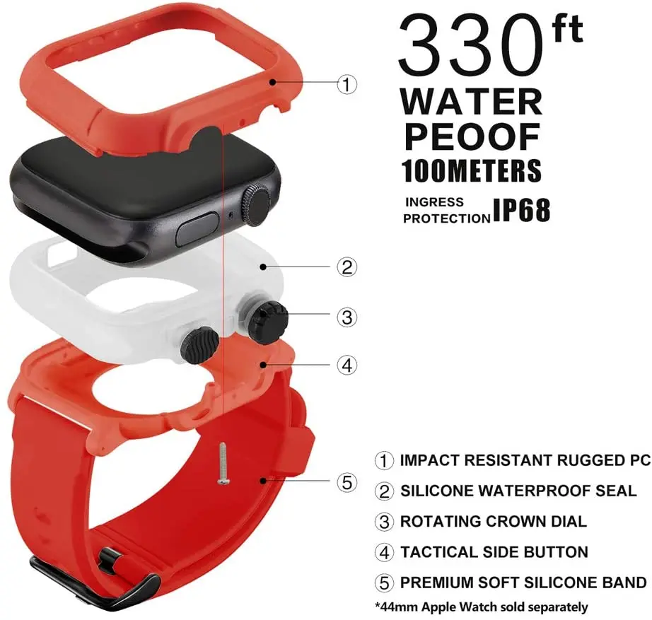 Capa à prova d'água ip68 + pulseira para apple watch 44mm 42mm pulseira esportiva de silicone capa protetora anti-queda para iwatch 6 5 4 3 se