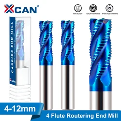 XCAN 밀링 비트 카바이드 엔드 밀 밀링 커터, 4mm-12mm 러핑 엔드밀 4 플루트 나선형 CNC 라우터 비트 금속 밀링 도구