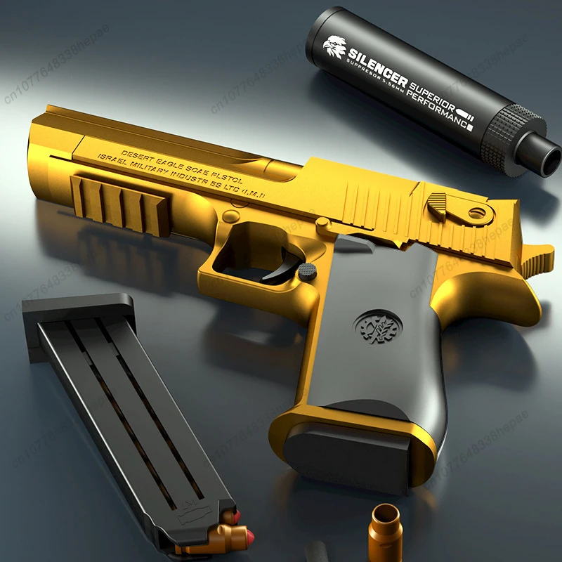 Carcasa de lanzamiento Golden Desert Eagle, carga Manual, pistola de balas y balas blandas, se puede lanzar para que los niños como el modelo de pistola de pollo