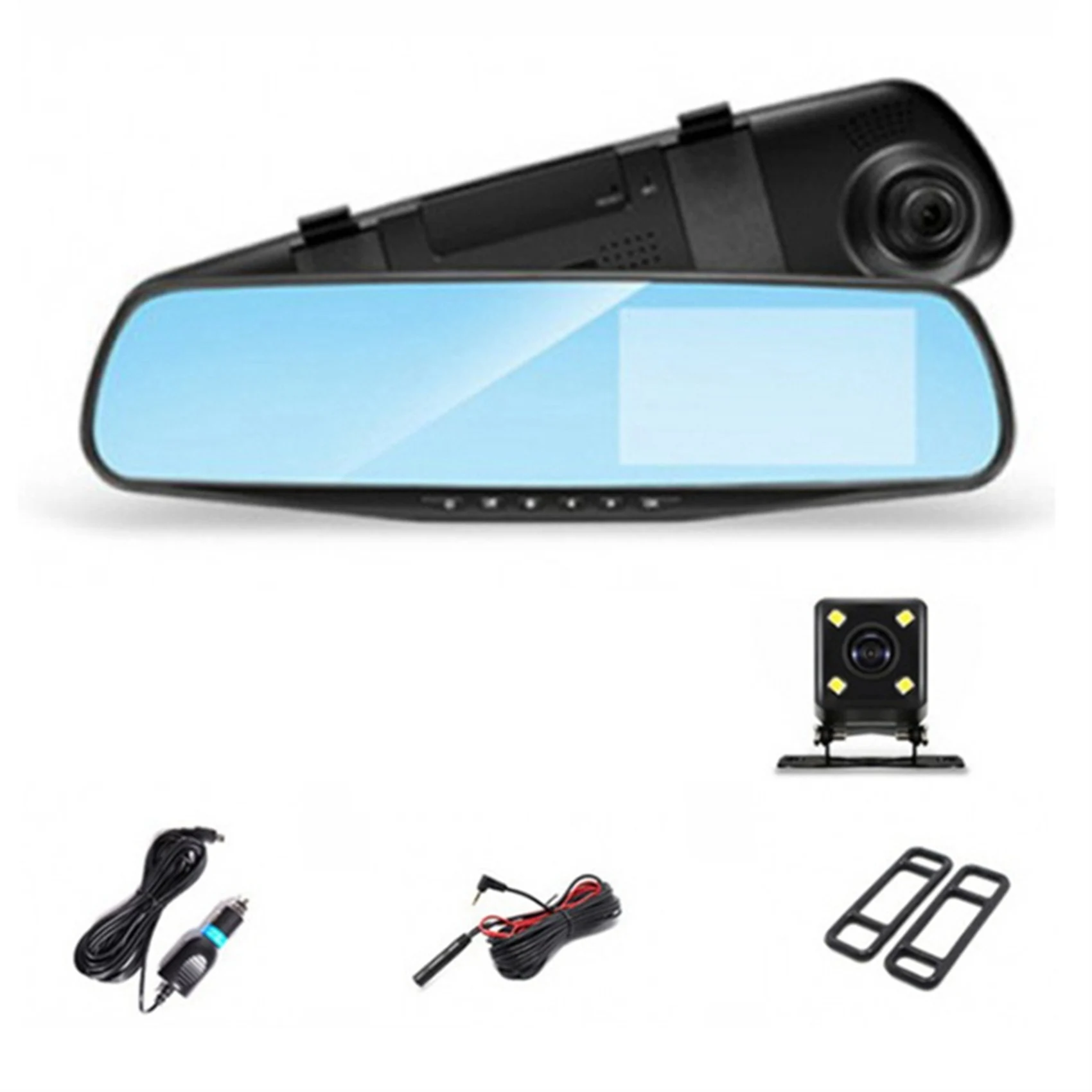 4.3 Inch Car DVR Rearview Mirror Driving Video Recorder Dual Lens Dash Camera 1080P IPS Front and Rear Camera Dash