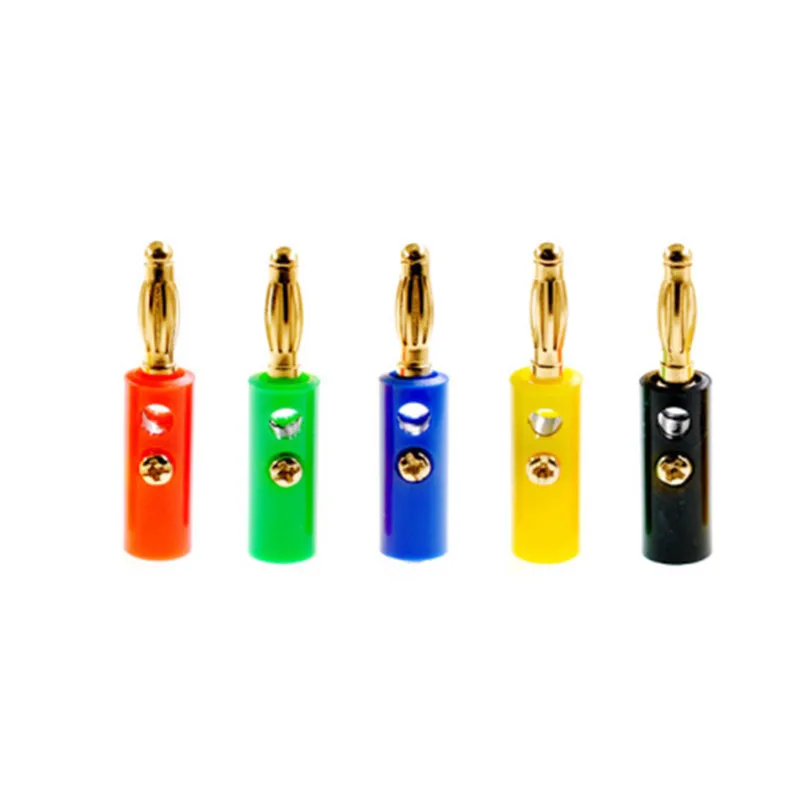 10Pcs/Lot 4mm Banana Plug Audio Speaker Wire Connectors 4mm Gold-Plate Screw Solderless Male DIY Plug Adapter