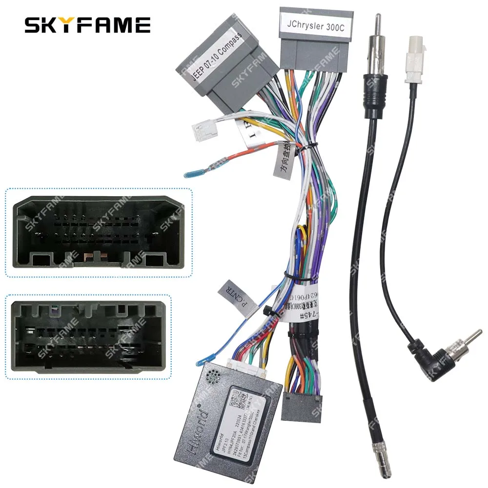 SKYFAME Car 16pin Wiring Harness Adapter Canbus Box Android Radio Power Cable For Chrysler 300C Jeep Compass Caliber JPF2.10
