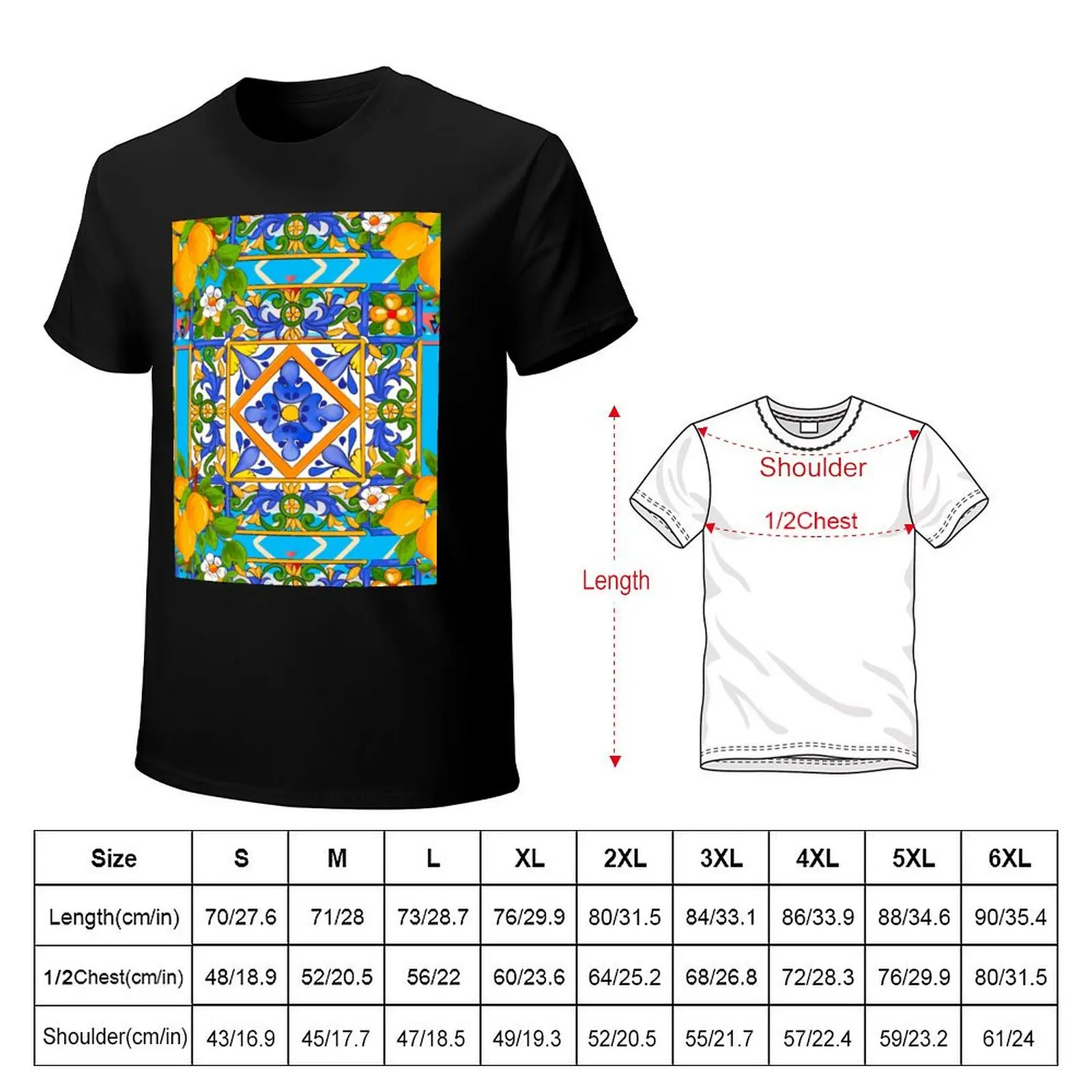 Summer,citrus,mosaic background ,Mediterranean style,lemon fruit pattern T-Shirt blanks summer tops blacks men workout shirt